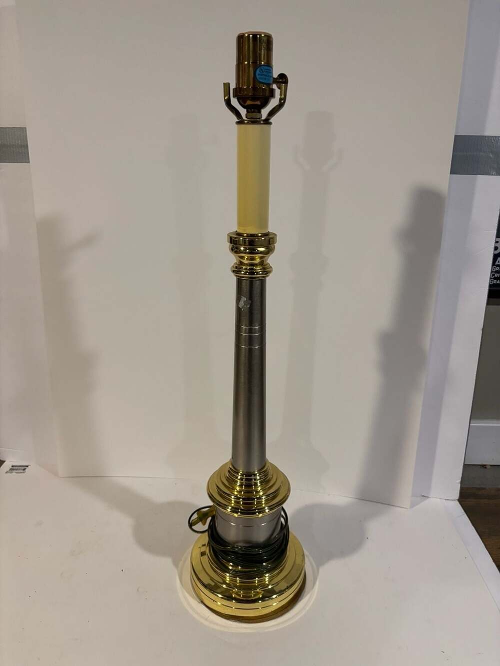 Vintage Baldwin Brass and Stainless Steel Column Candlestick Table Lamp
